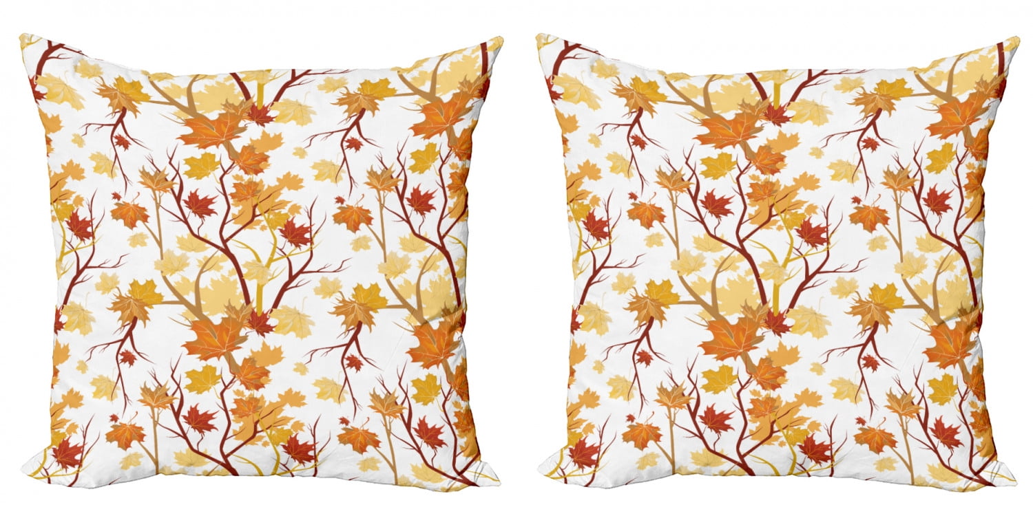 Fall Throw Pillow Cushion Cover Pack of 2, Swirling Autumn Leaves Shady Seasonal Elements