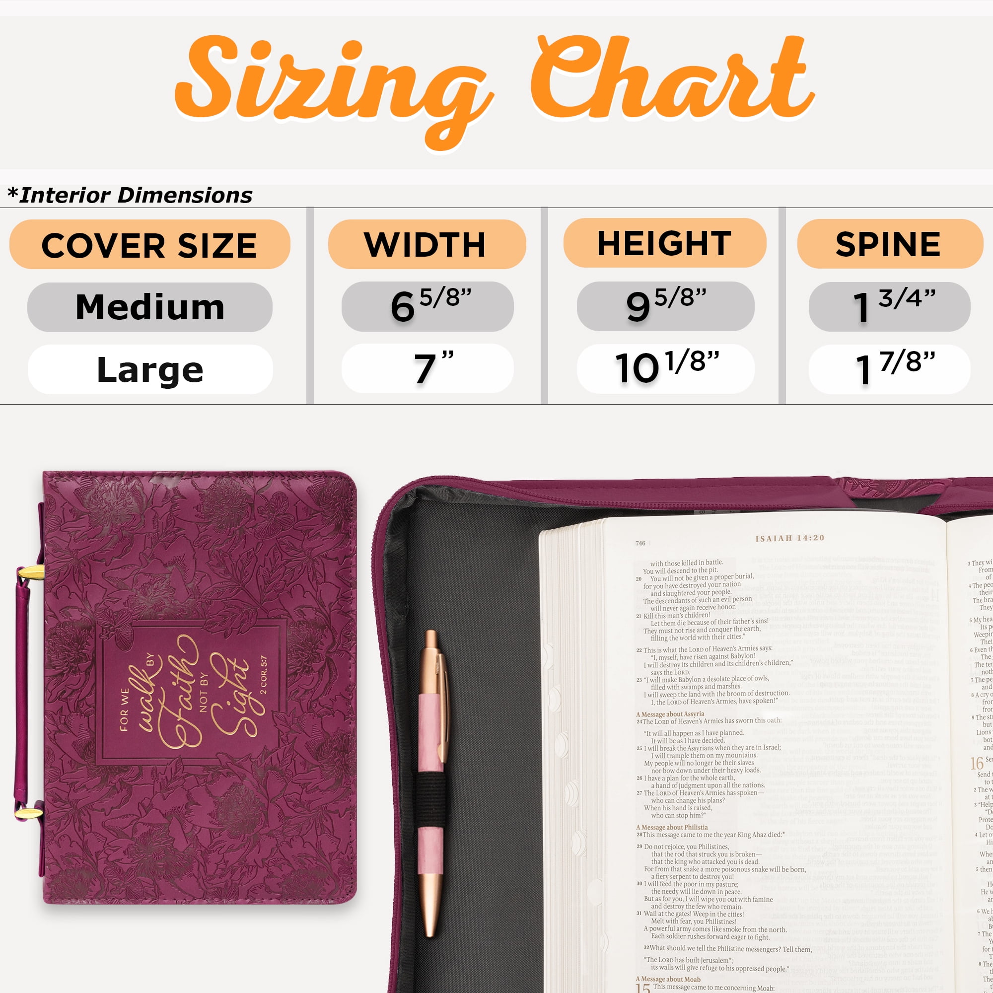 Christian Art Gifts Protective Maroon Floral Faux Leather Bible Cover Carry Case with Handle for Women: Walk by Faith - 2 Corinthians 5:7 Inspirational Bible Verse Zippered with Pocket, Large