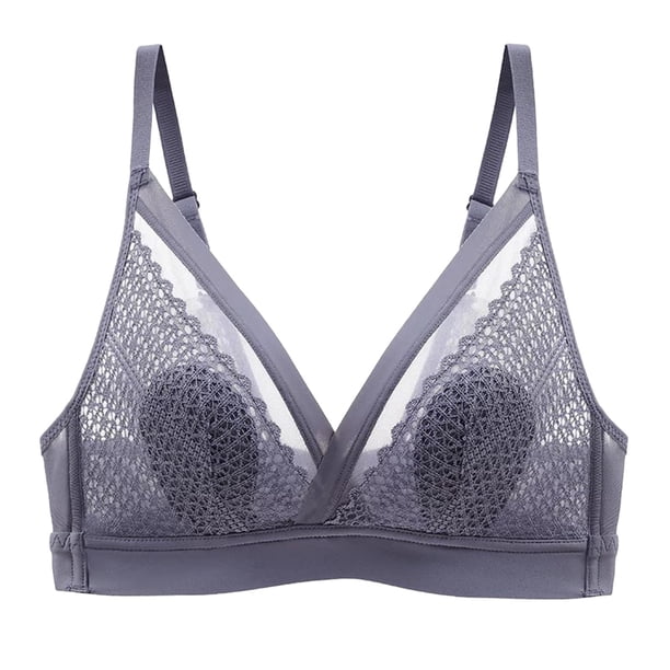 Gibobby Brasier deportivo para mujer Ropa interior de encaje francés con copa triangular, sujetador pequeño sin anillo de Brasier sin varillas para mujer(Azul,CH)