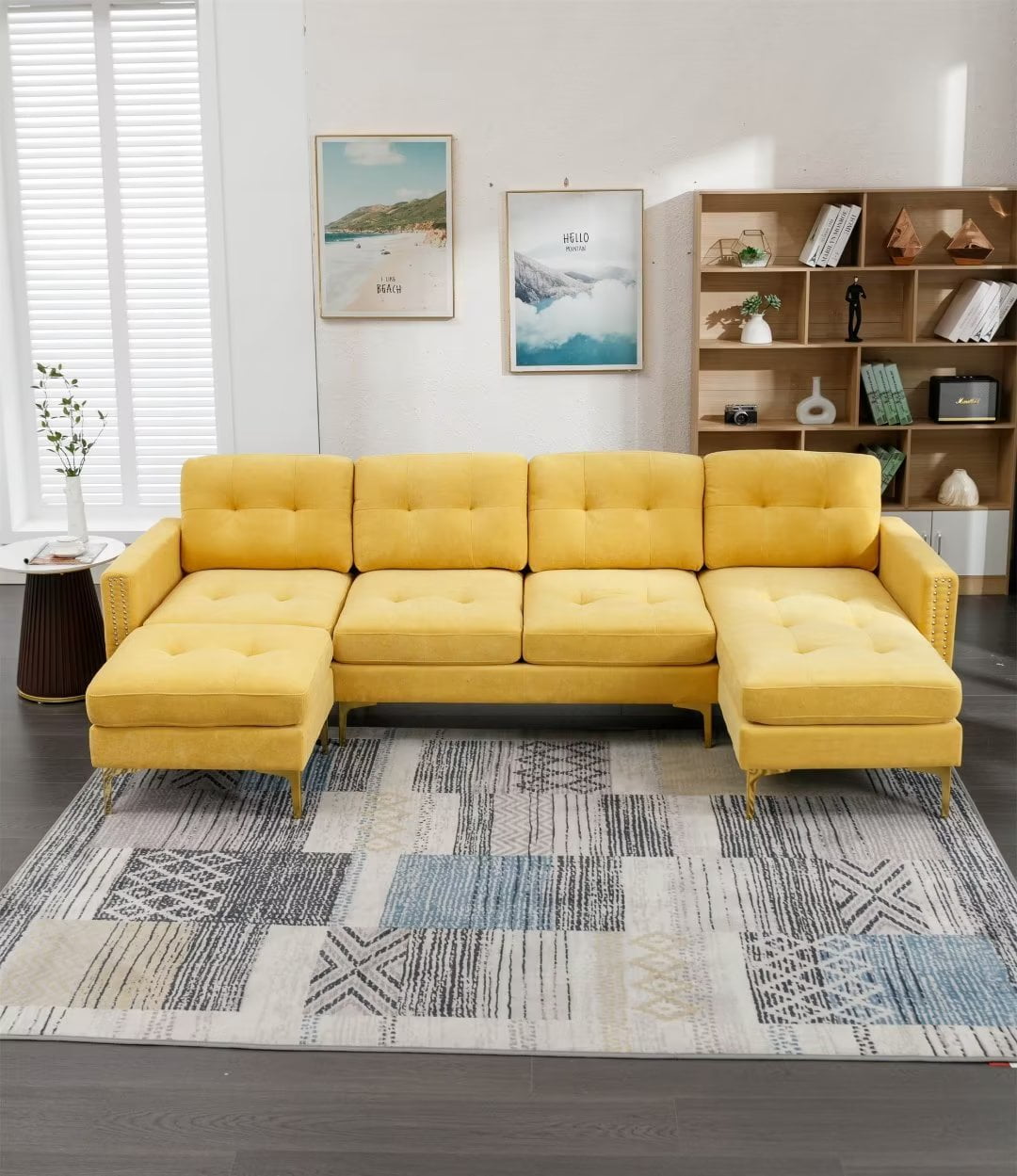 110" Accent Sofa, UShaped Sectional Sofa with Storage Pockets, Modern