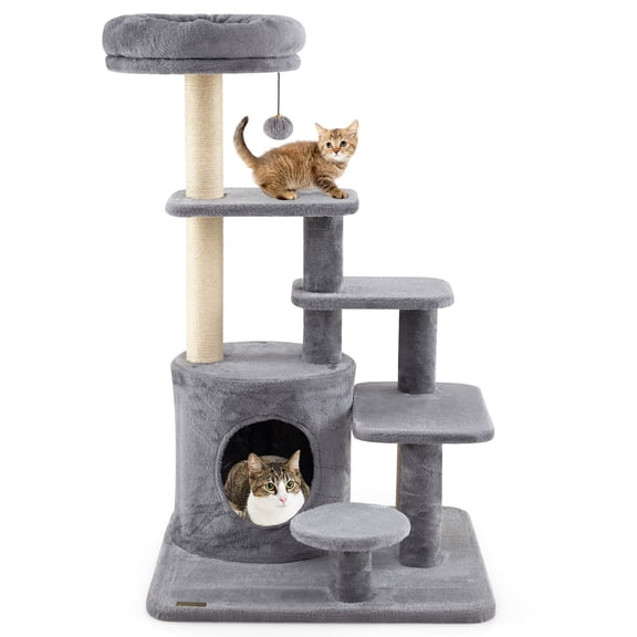 Gymax 40'' Multi-level Cat Tower w/Condo Padded Perch Bed Sisal Scratching Posts Ball Gray