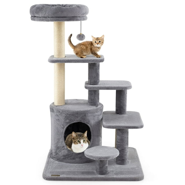 Gymax 40'' Multi-level Cat Tower w/Condo Padded Perch Bed Sisal Scratching Posts Ball Gray
