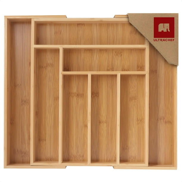 ULTRACHEF Bandeja para Cubiertos Expandible de Bambú | Organizador de Cocina | Bandeja de Madera para Cajón con 8 Compartimentos | Porta Cubiertos | Multiusos con Separadores para Almacenar y Ordenar