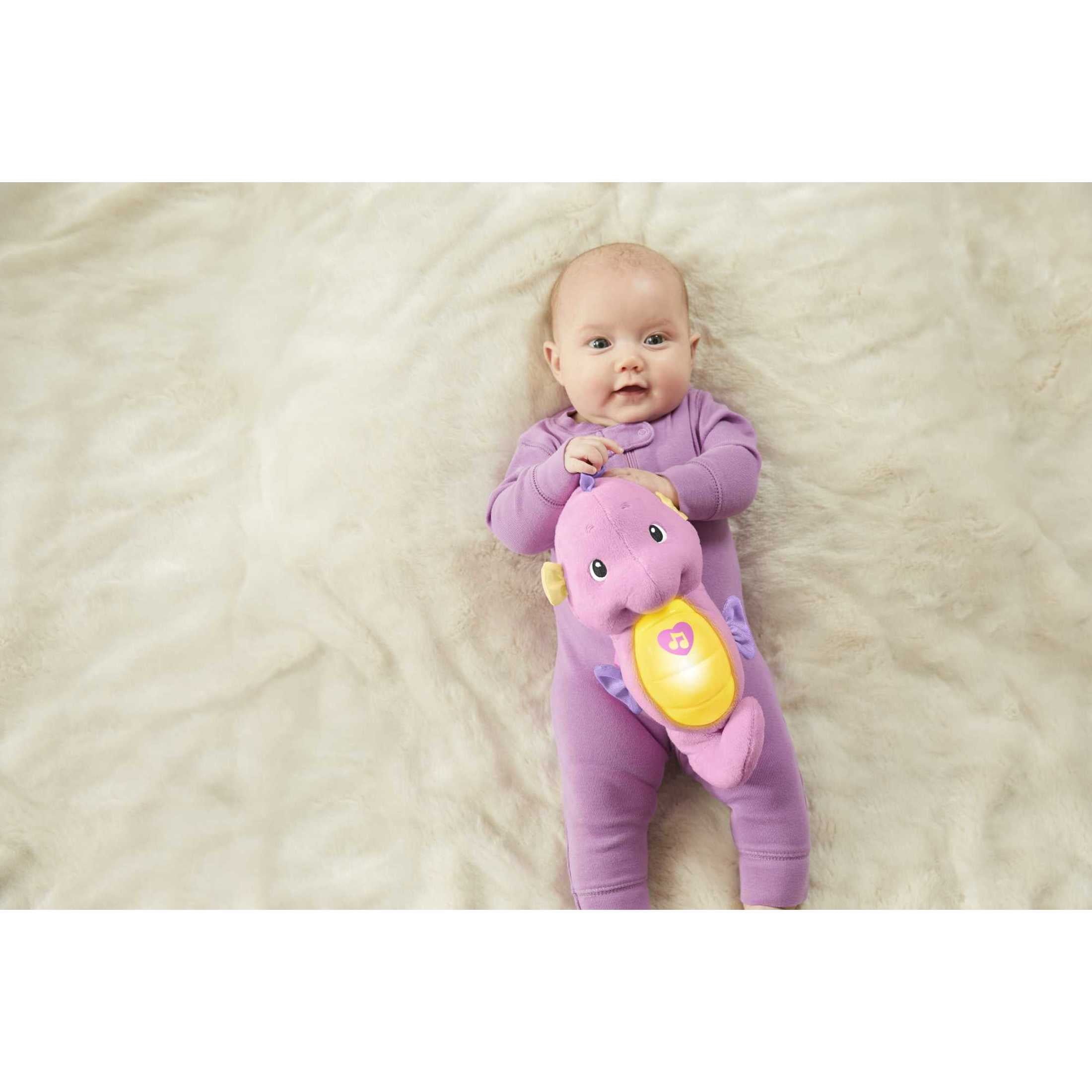 Fisher-Price Soothe & Glow Seahorse, Musical Plush Toy & Sound Machine for Baby with Lights, Blue