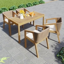 GDF Studio 5-Piece Acacia Wood Outdoor Dining Set with Table & Upholstered Chairs, Light Teak
