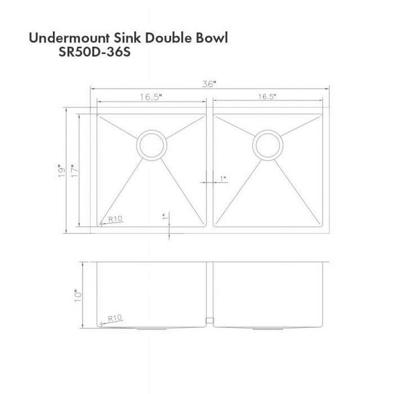 36 Inch Undermount Double Bowl Sink in Stainless Steel - Walmart.com