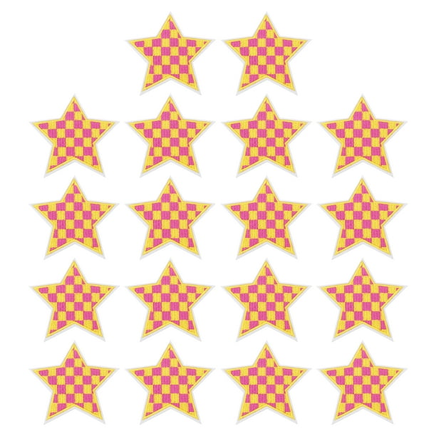 Uxcell 18 Pcs Parches Bordados en Forma de Estrella para Planchar, Apliques Bordados, Parches para Chaquetas, Colección de Denim, Ropa, Vestidos, Sombreros, Jeans, Accesorio DIY, Amarillo/Rojo Rosa