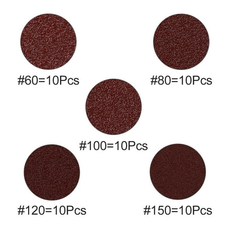 

50pcs 2 Inch Hook and Loop Sanding Discs 60 80 100 120 150 Grits Flocking Sandpaper