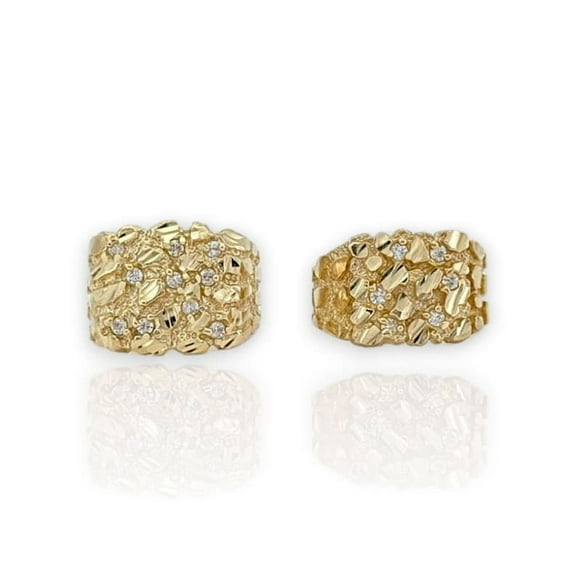 Real Solid Gold 10K Square Nugget Ring With CZ | 10K Gold Ring | Yellow Gold | 10.5mm 15mm 18mm | Statement Rings | All Sizes