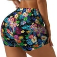 thumbnail image 2 of Xecao Colorful Flowers Print Workout Shorts for Women Soft Smooth Gym Yoga Scrunch Active Tennis Workout Running Shorts, 2 of 9