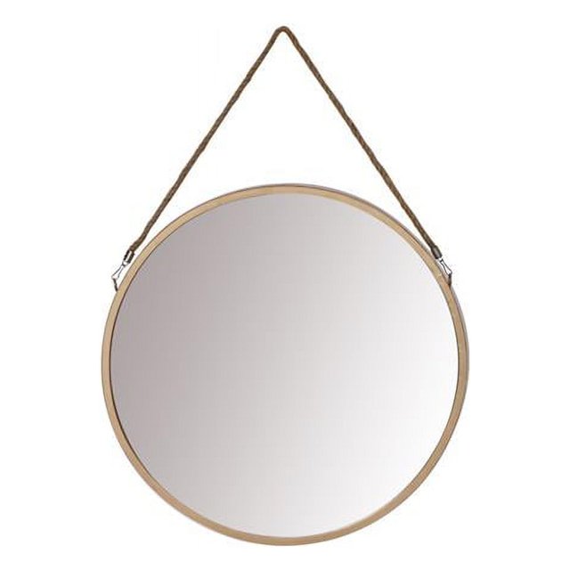 The Urban Port UPT-228702 Round Metal Frame Wall Mirror with Hanging Rope, Antique Brass