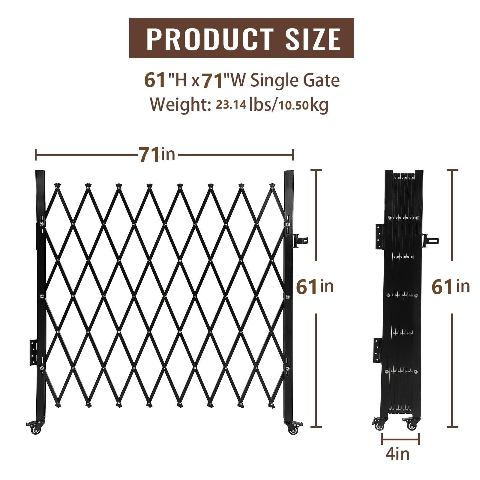Danolapsi Steel Expandable Fence Gate Portable Flexible Single Folding Security Gate With 360°Rolling Wheel Adjustable MobileSafety Barrier Pet Fence Gate For Courtyards Garages Gardens