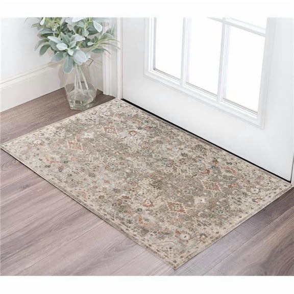 HomeRoots 570856 2 x 3 ft. Gray Ivory & Brown Medallion Rectangle Area Rug
