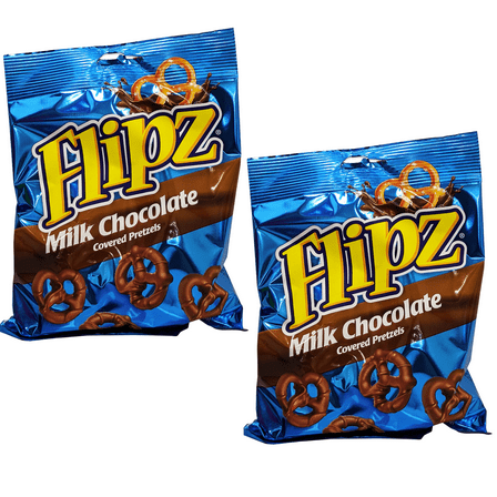 Flipz Milk Chocolate Covered Pretzels, Sweet, Salty, & Crunchy On the Go Snacks for Adults and Kids Halloween Trick or Treats, Goody Bag Filler Christmas Stockings, and Party Favors 3.25oz Pack of 2