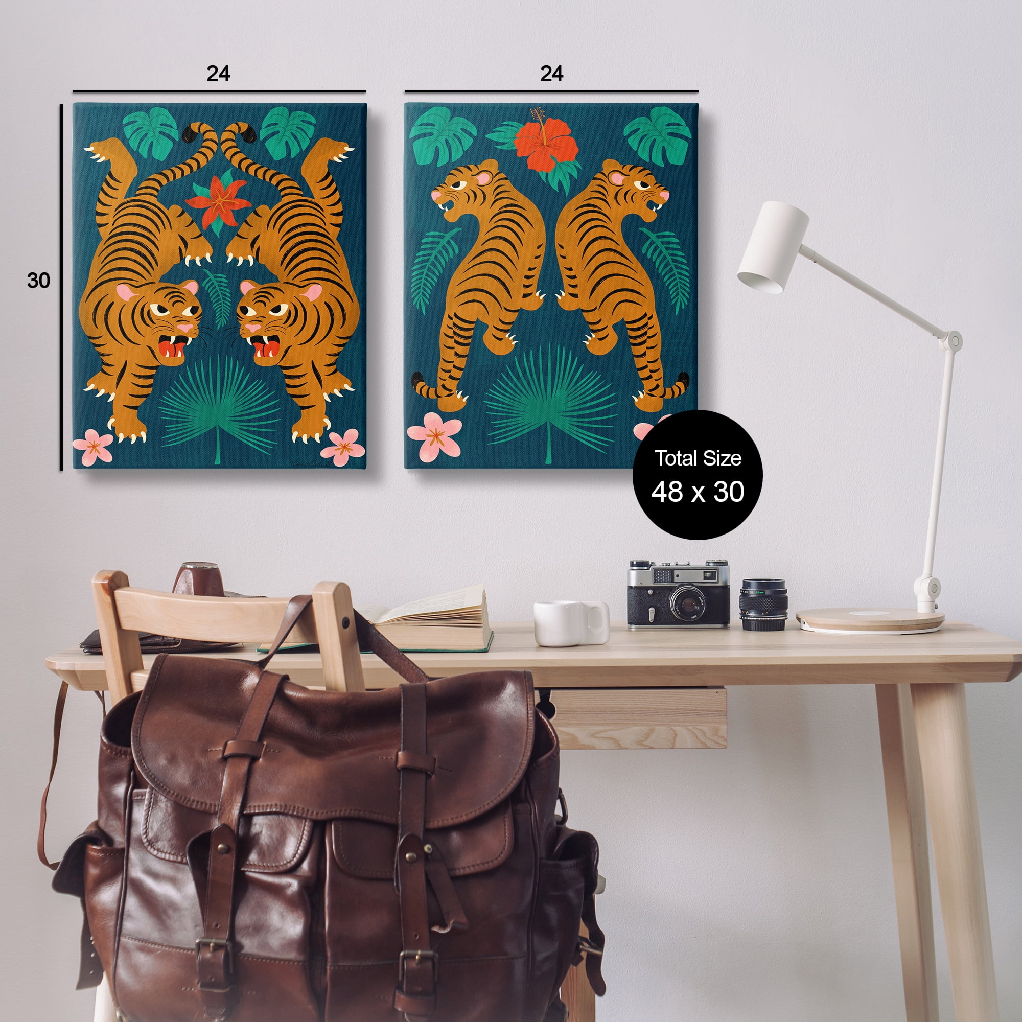 Stupell Industries Twin Jungle Tigers Animals Painting Wrapped Canvas Art Print Wall Art, 24 x 30, Set of 2
