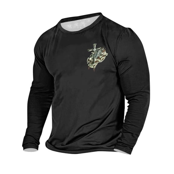 Tawop T Shirts for Man Crew Neck Long Sleeve Pullover Graphic Man Shirt Casual Black L