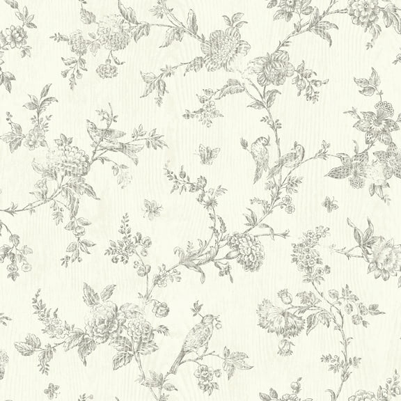 Chesapeake French Nightingale Taupe Floral Scroll Wallpaper