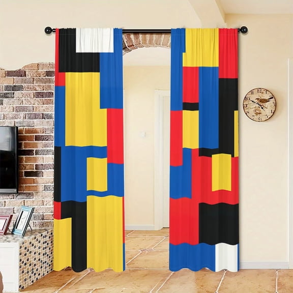 WNOOHIY Simplicity Abstract Geometric Color Block Light-filtering Window Curtains for Bedroom and Living Room, Set of 2 Panels