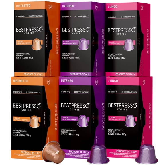 Bestpresso Coffee for Original Machine 120 pods Certified Genuine Espresso Intense Variety Pack 3 Flavors,