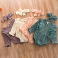 thumbnail image 2 of Franhais Baby Girl Fashion Romper Lace Edge Solid Color Lotus Leaf Long Sleeve Top Bow Hair Band, 2 of 9