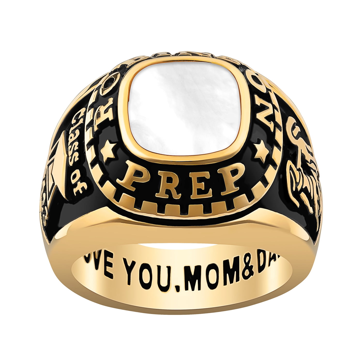 Order Now for 2025 Graduation, Freestyle Women's Class Ring - Onyx, Carnelian, Lapis, Mother of Pearl Genuine Stone Sterling Silver, Personalized, High School or College Graduation