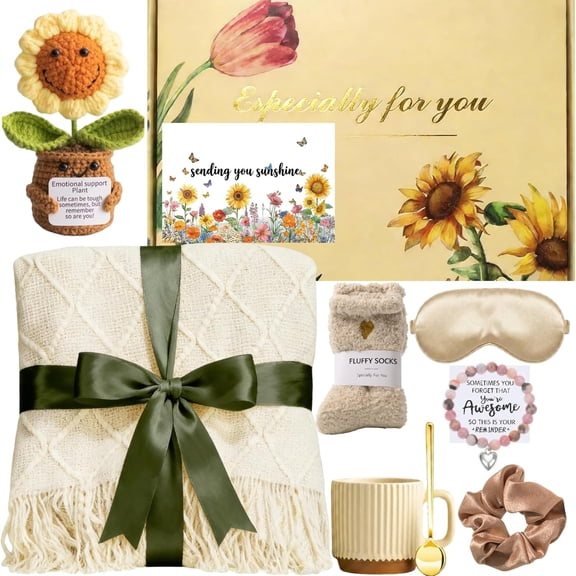 Premium Get Well Soon Gift Basket for Women, Luxury Self Care Package, Sending Sunshine Sunflower Comfort Gifts, Birthday Thank You Thinking of You Present for Mom Sister Friend Wife Her