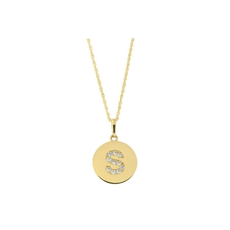 14k Yellow Gold Cubic Zirconia Initial Disc Pendant Necklace, S, 13 inches