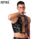 thumbnail image 2 of Top corto Rave sin mangas con cordones y ojales calados para hombre para baile en barra, chaleco de charol con aspecto húmedo, Tops, ropa gótica Punk para discoteca, 2 of 5