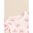 thumbnail image 4 of Suealasg 2Pcs Toddler Girl Summer Clothes 6M 1T 2T 3T 4T 5T Kid Girl Casual Beach Outfits Bow Print Short Sleeve T-shirt +Flare Pants, 4 of 8