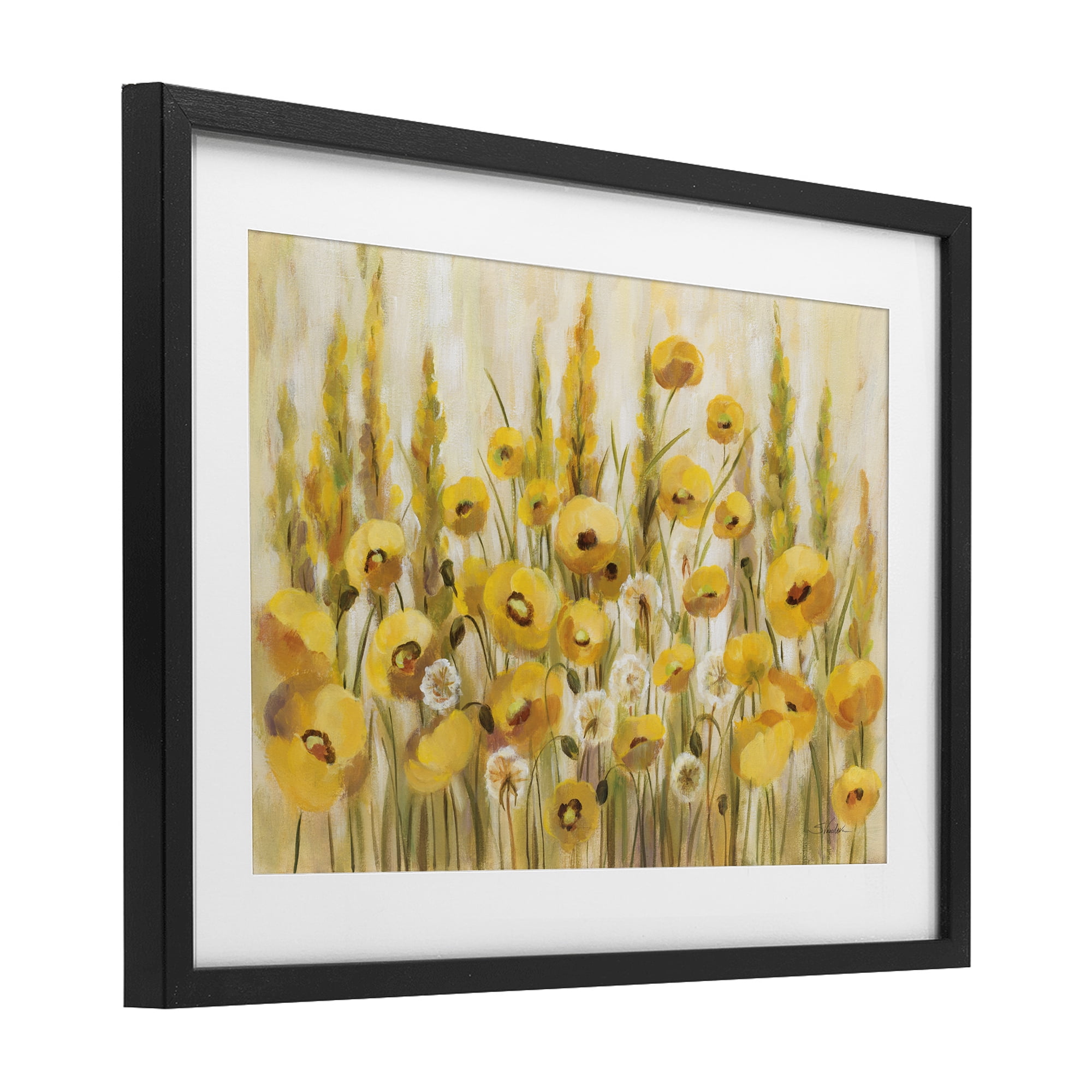Stupell Industries Yellow Field of Poppies Black Framed Print Under Glass, design by Silvia Vassileva