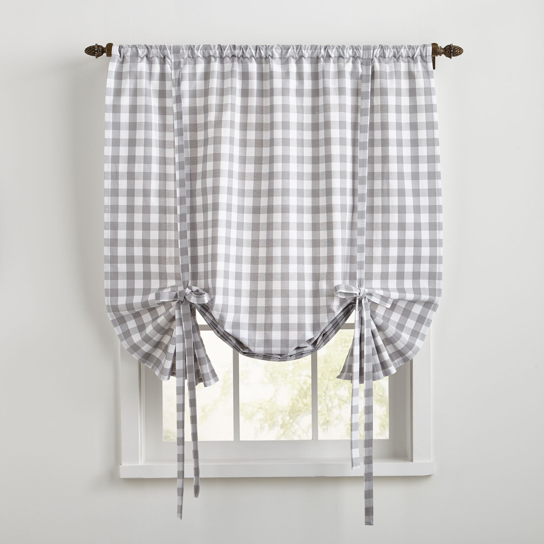 BrylaneHome Buffalo Check TieUp Window Shade Curtain Window Drape