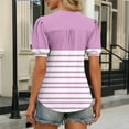 thumbnail image 6 of Tops for Women Short Sleeve Pleated Button Color Block V-Neck Casual Casual Blouse Pink M, 6 of 6