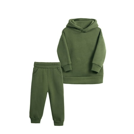 

Kids Plain Color Hoodie Tracksuit Autumn Winter Thickened Children s Wear Boys Girls Sports Suit Casual Pullover Hooded Sweater Trousers Jogger Two-piece Activewear Set