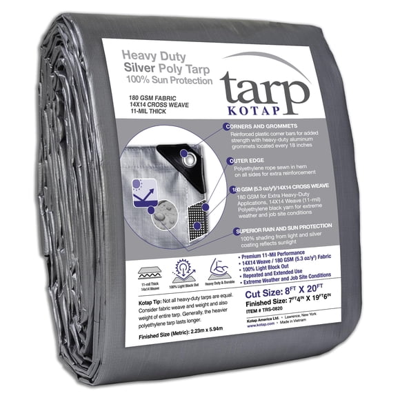 Lona Kotap TRS-0820 plateada, 223 x 594 cm, resistente, 11 mil