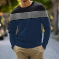 thumbnail image 2 of Mens Fashion Casual Sports Striped Stitching Digital Printing Round Neck T Shirt Long Sleeve Top Polyester,Spandex Navy XL, 2 of 5