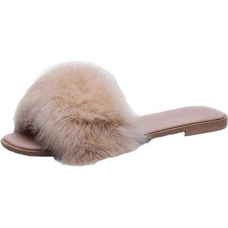 

CoCopeanut Women s Sandals Summer Slippers Plush Sandals Open Toe Home Slippers Bass Sandals One Word Beach Slippers