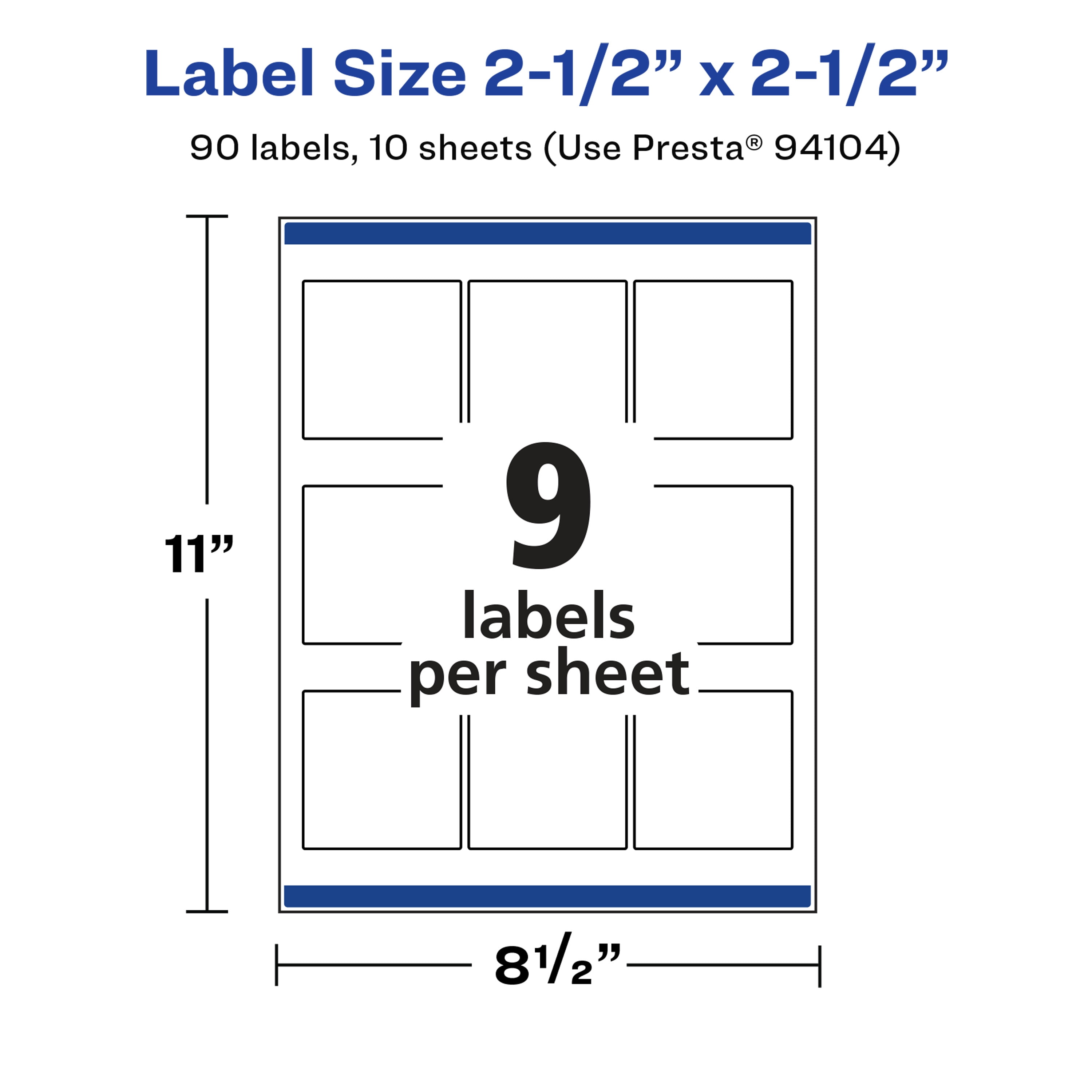 Avery Glossy White Square Labels, 2.5" x 2.5", 90 Total