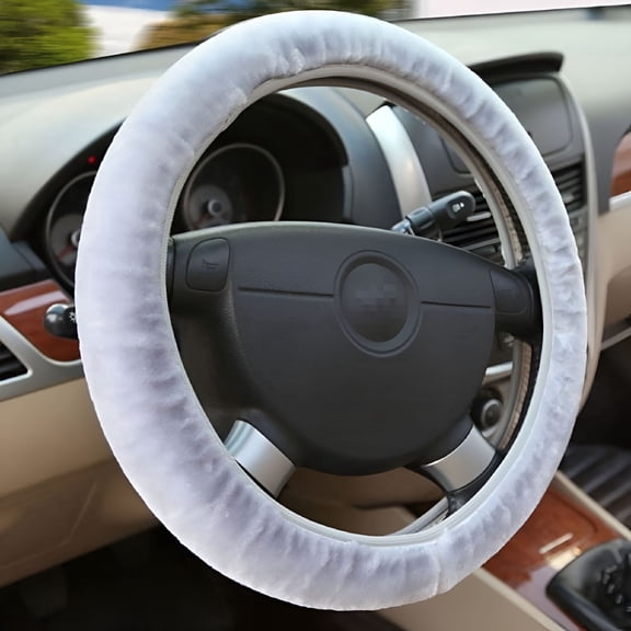 RIONIMA Universal Plush Steering Wheel Cover, Soft Fuzzy Mesh Fabric Auto Accessory, Warm Winter Grip Protector