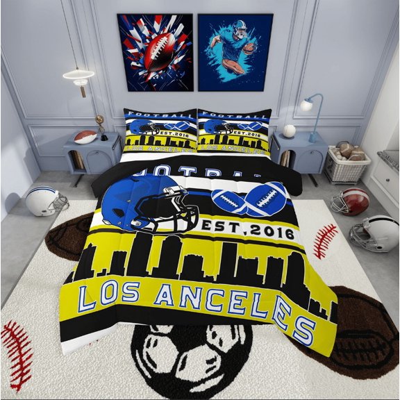 Erosebridal Sport Los Anceles Rugby Bedding Twin Comforter Set,Ball Game Down Comforter,Football Room Decorative,Reversible,Lightweight,2-Piece