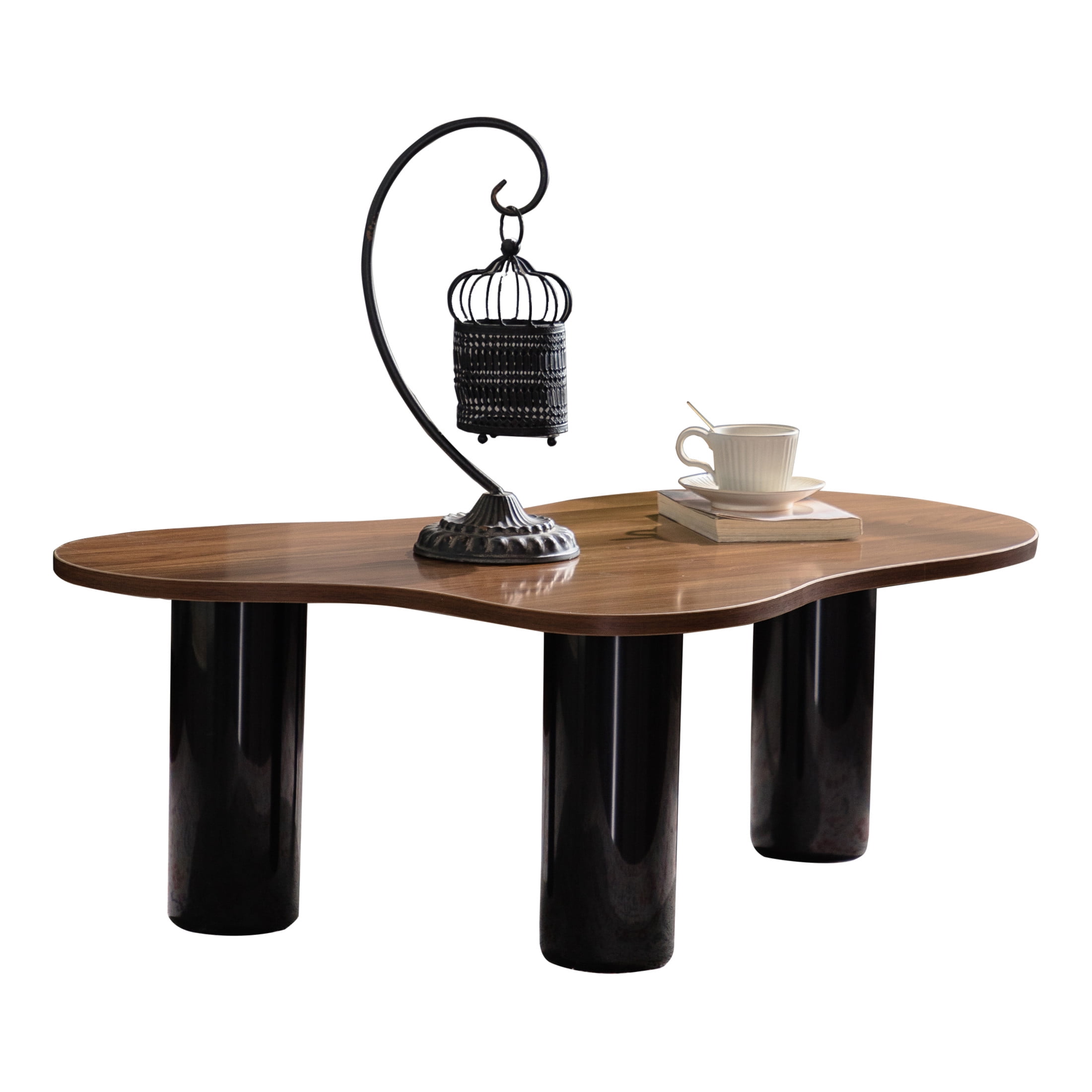 Noble House Alvion Modern Cloud-Shaped Coffee Table with Cylindrical Legs, for Living Room, Black & Natural Wood