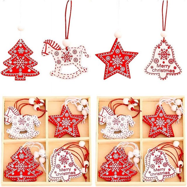 Adornos para árboles de Navidad 24 piezas Colgantes navideños de madera Decoración navideña Colgantes de madera Navidad