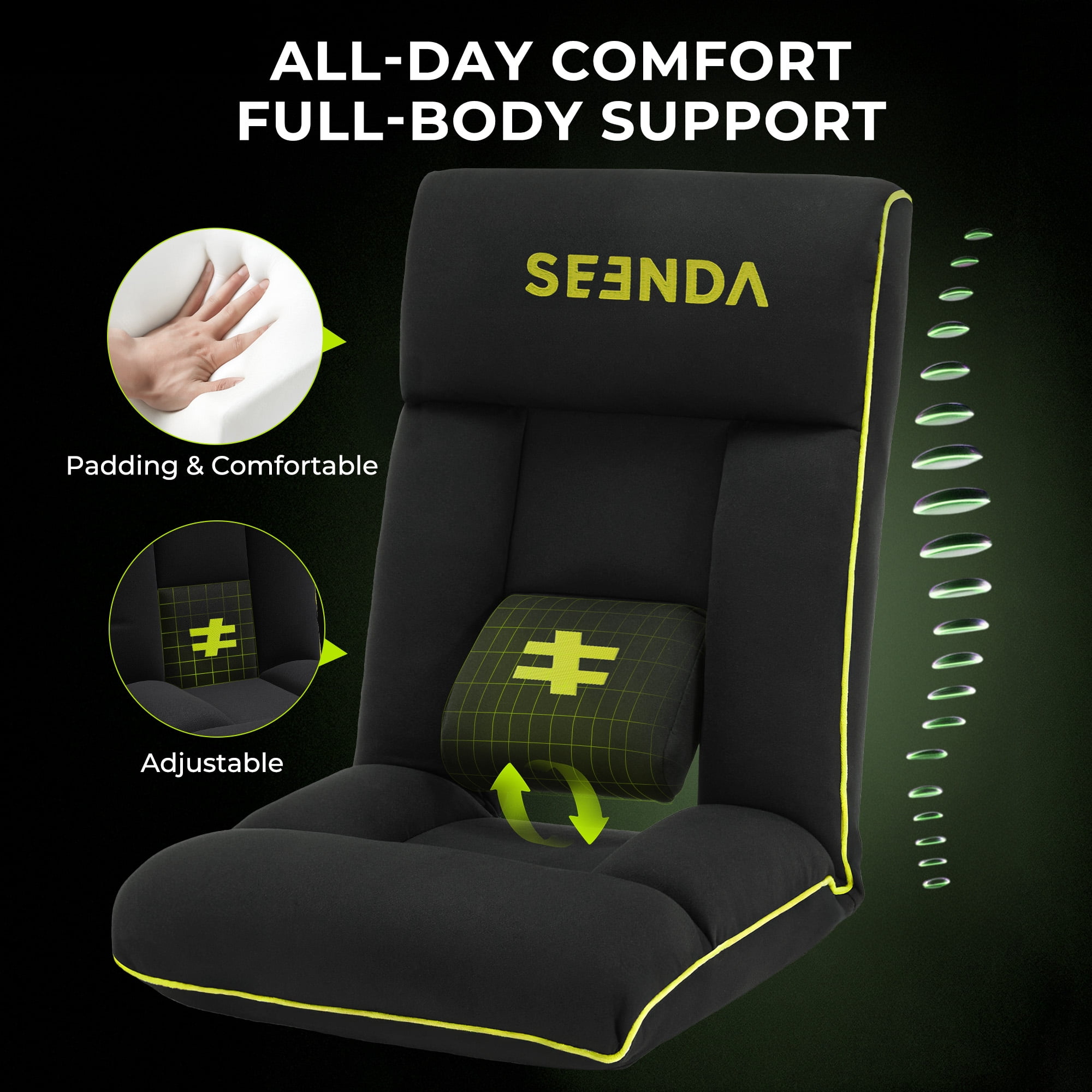 Seenda Video Gaming Floor Chair, Folding Video Reclining Sofa Adjustable Position, Padded Backrest & Cushion, Lazy Lounger Couch for E-Sports, Reading, Relaxing, Watching TV