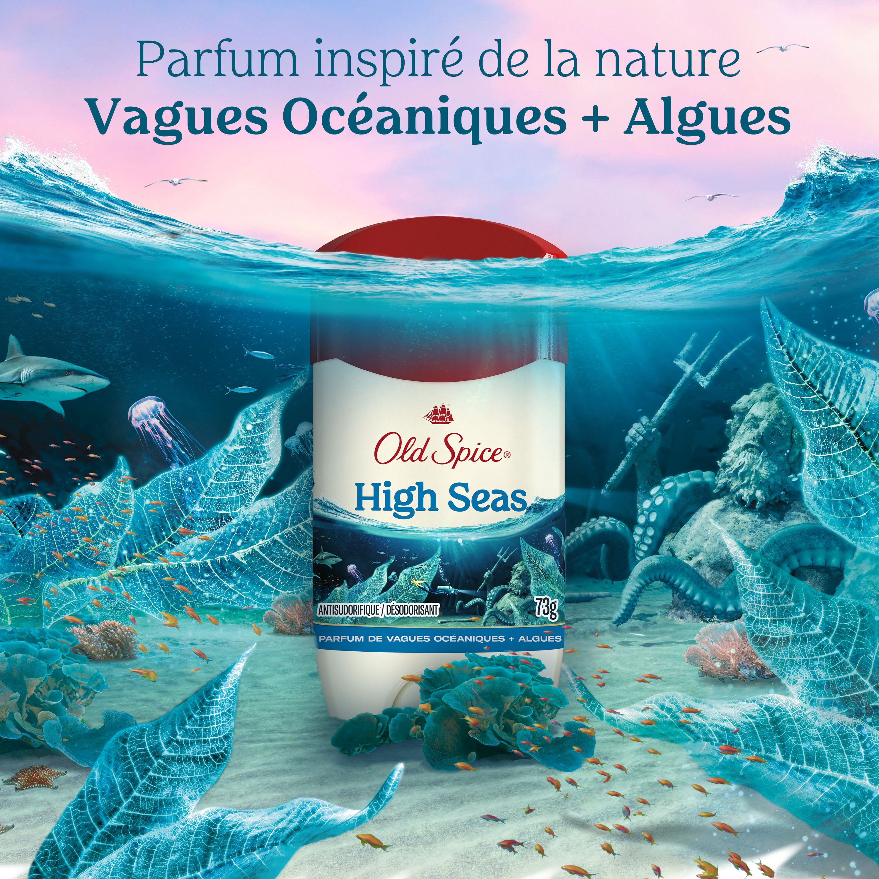 Antisudorifique et désodorisant Old Spice pour hommes, High Seas, parfum de vagues océaniques et algues, fraîcheur durable 24/7
