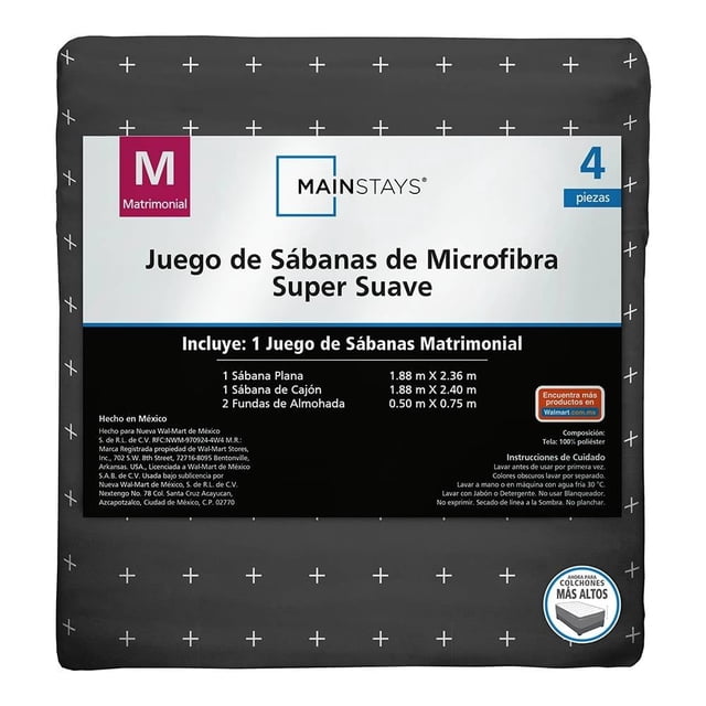 Juego De Sábanas Mainstays Matrimonial GRIS OXFORD CRUCES