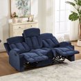 thumbnail image 3 of Ebello Manual Recliner Sofa, Soft Fabric Overstuffed 3-Seat Reclining Couch with Cup Holders for Living Room & Home Theater, Blue, 3 of 9