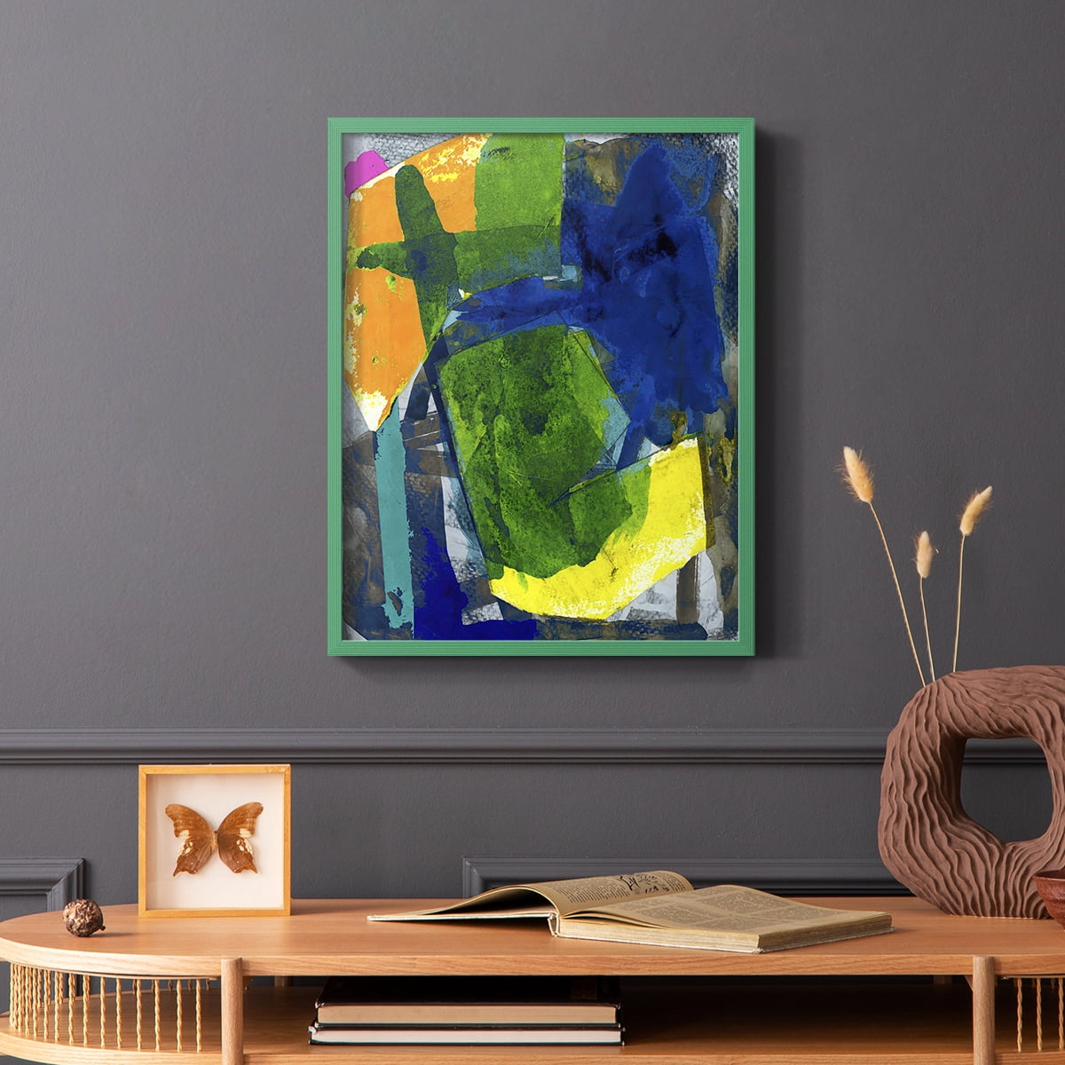 Brights Strokes I Framed Print in Green Solid Wood Framed Print No Nail Hanging