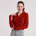 thumbnail image 2 of Besolor Women's Long Sleeve Tops 2024 Trendy Collared Button down Ruched Casual Slim Fit Fall Blouse Girls Tee Shirts, 2 of 9