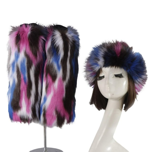 Ensemble Chapeau Chaussette Protection contre le Froid Extensible Doux Non-Rétrécissant Résistant aux Déchirures Garde au Chaud Fibres Acryliques Fausse Fourrure Haut Vide Kit de Chaussettes pour l'Hiver