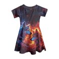 thumbnail image 4 of Girls Short Sleeve A Line Swing Dress Galaxy Wolf All Over Print Soft Stretchy Casual Sundress Kids Daily Outdoor Summer Flared Dress(Black,10-13 Years), 4 of 4