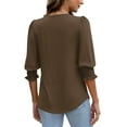 thumbnail image 5 of Gmluru Womens Blouses Casual Printed 3/4 Length Sleeve Smocked Cuffs Plus Size Basic Tops Coffee S-2XL, 5 of 8